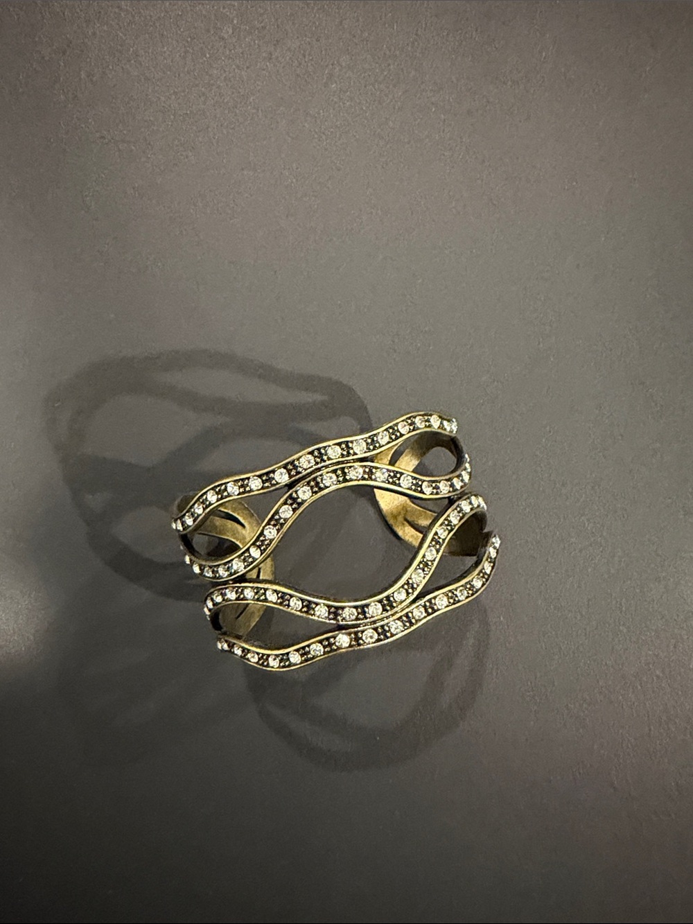 Crystal-Accented Gold Tone Wave Cuff Bracelet